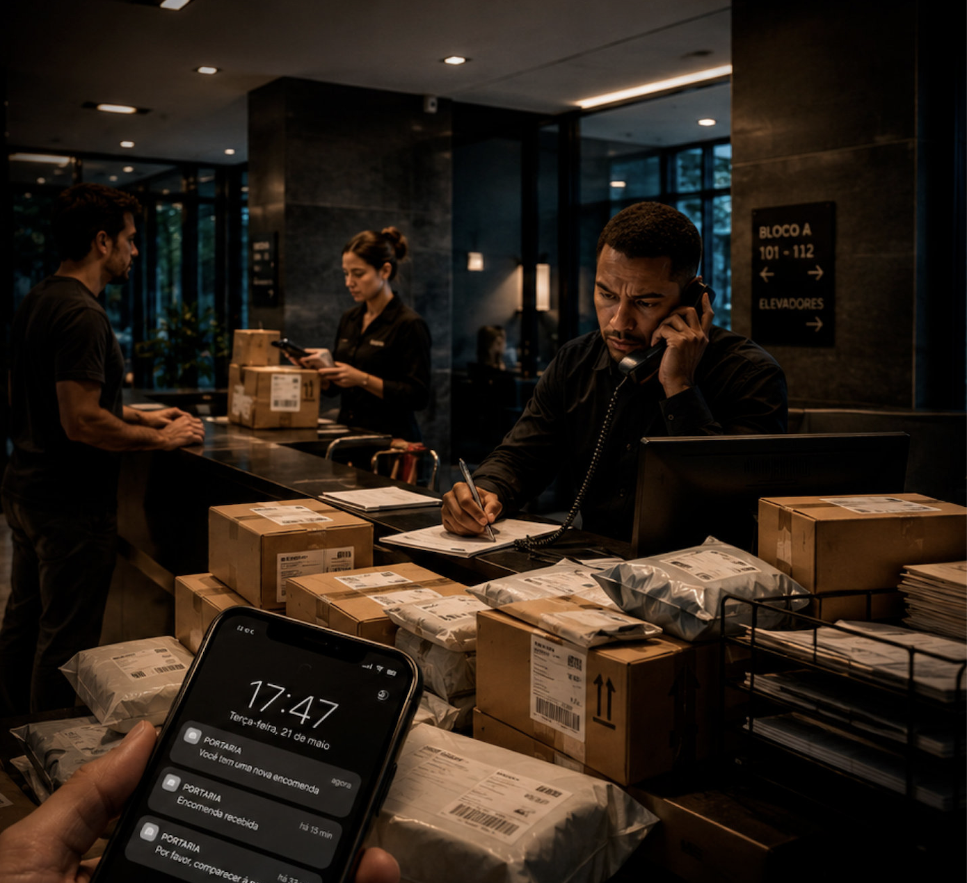 Moradora retirando encomenda em smart locker AirlockerMT